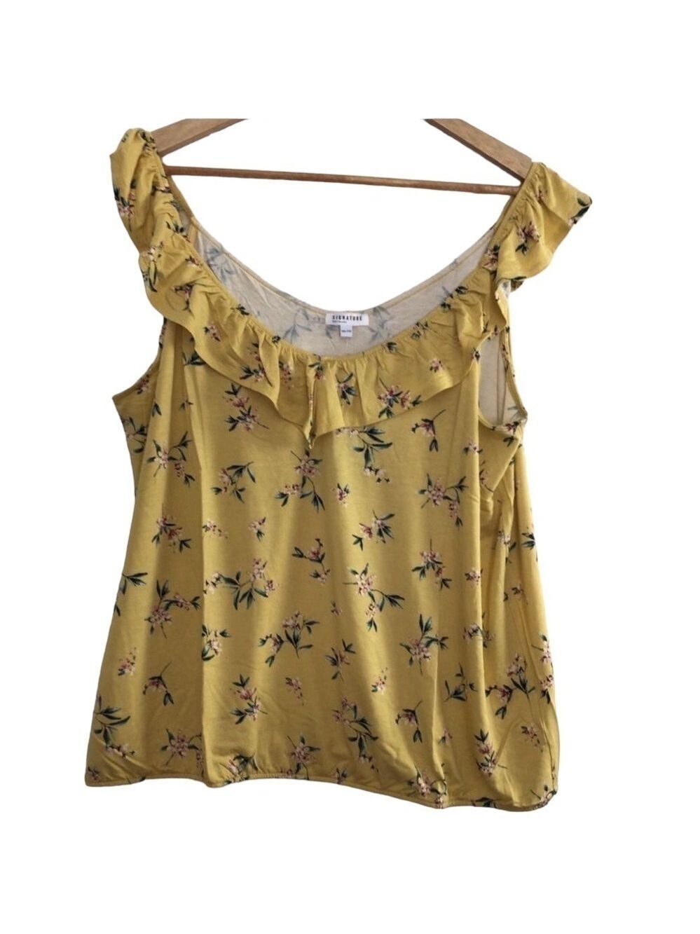 Reitmans Yellow Floral Sleeveless Blouse XXL NWT Ruffle Neck Plus Size Top resor